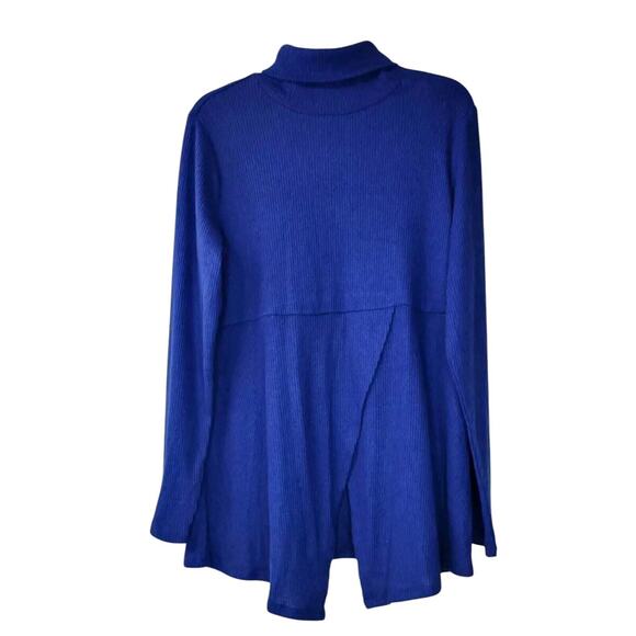 New DG2 by Diane Gilman Blue Turtle Neck Cozy Split Front Sweater size Large - Picture 1 of 8